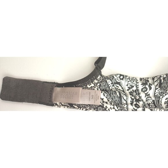 Victoria's Secret Bra Size 34 B Lined Demi Embellished Paisley Print Black White - Picture 4 of 7